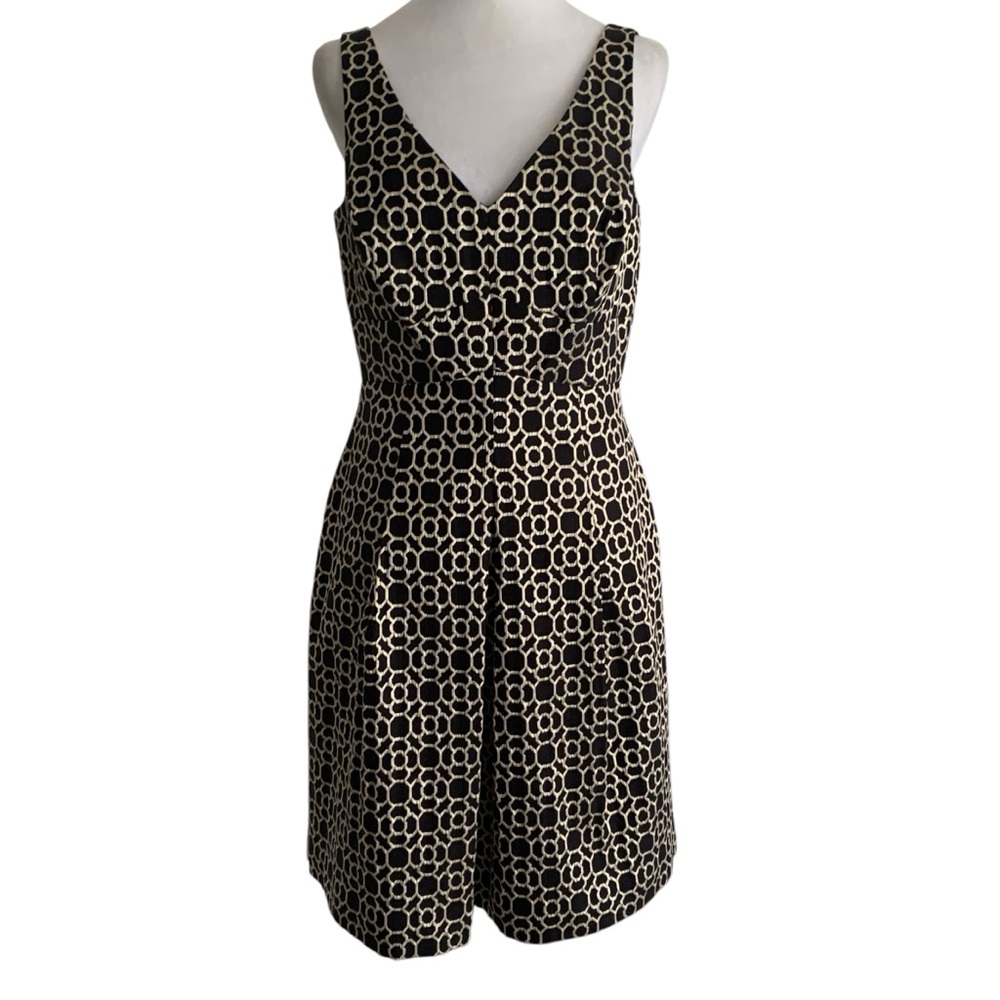 Lauren Ralph Lauren Black & Gold Size 8 Jacquard Sleeveless V Neck Dress